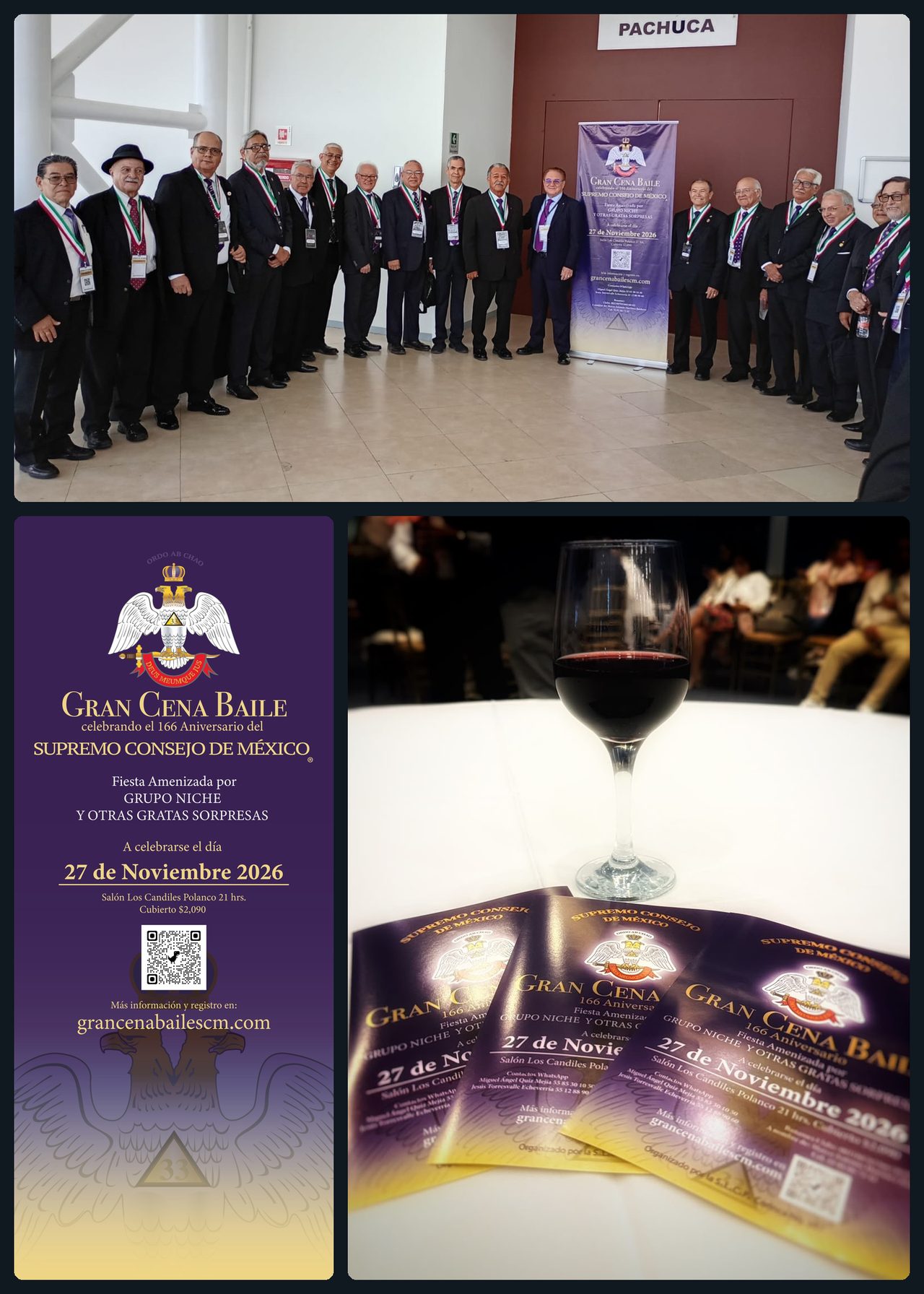 Campaña de la Gran Cena Baile del Supremo Consejo de México: banner, presentación con los asistentes y folletos impresos