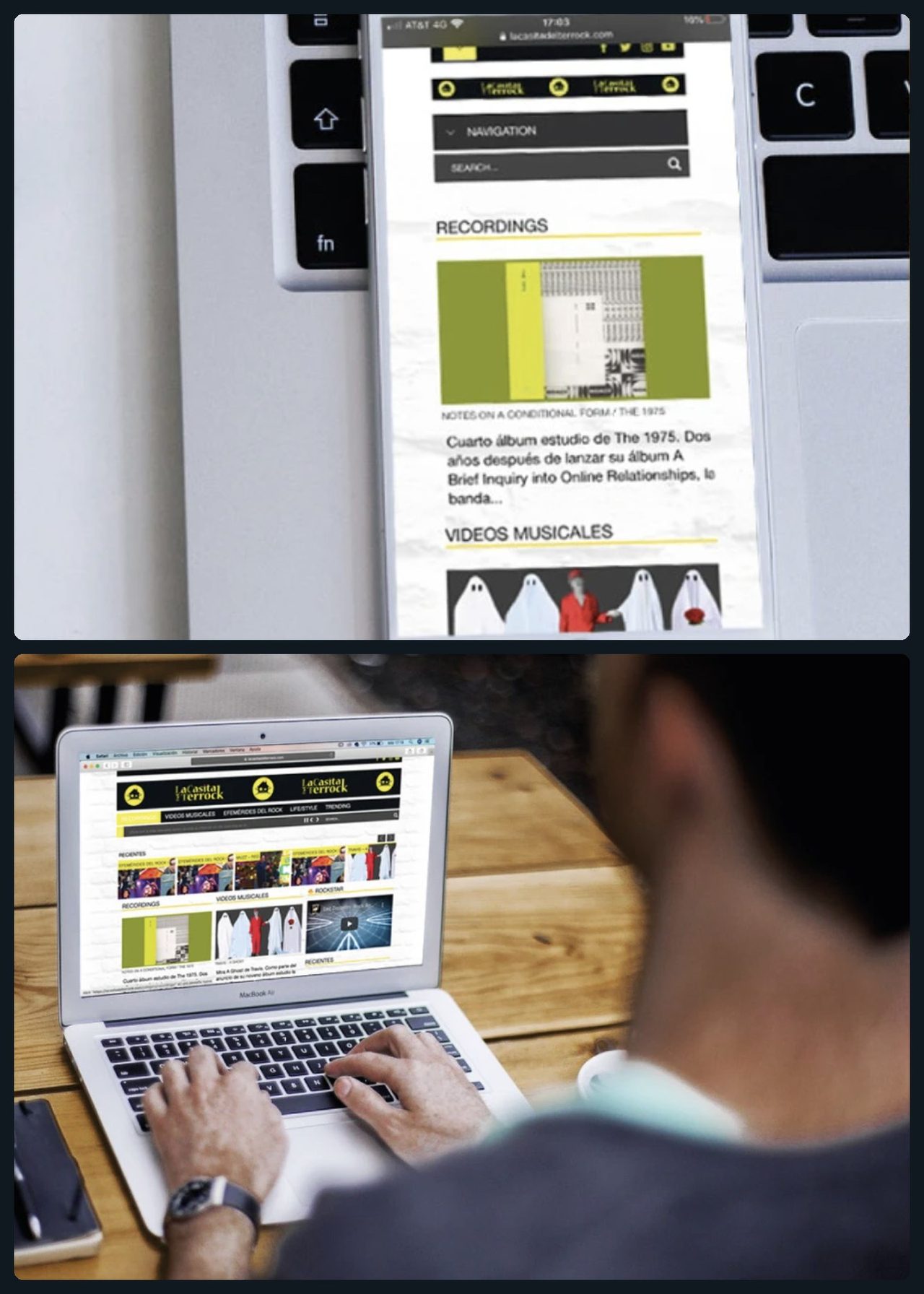Sitio web de La Casita del Terrock diseñado por QHipnosis, visto en celular y en laptop
